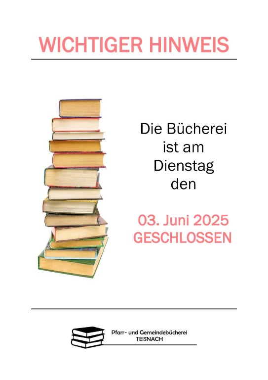 Bücherei geschlossen 06.05.2025